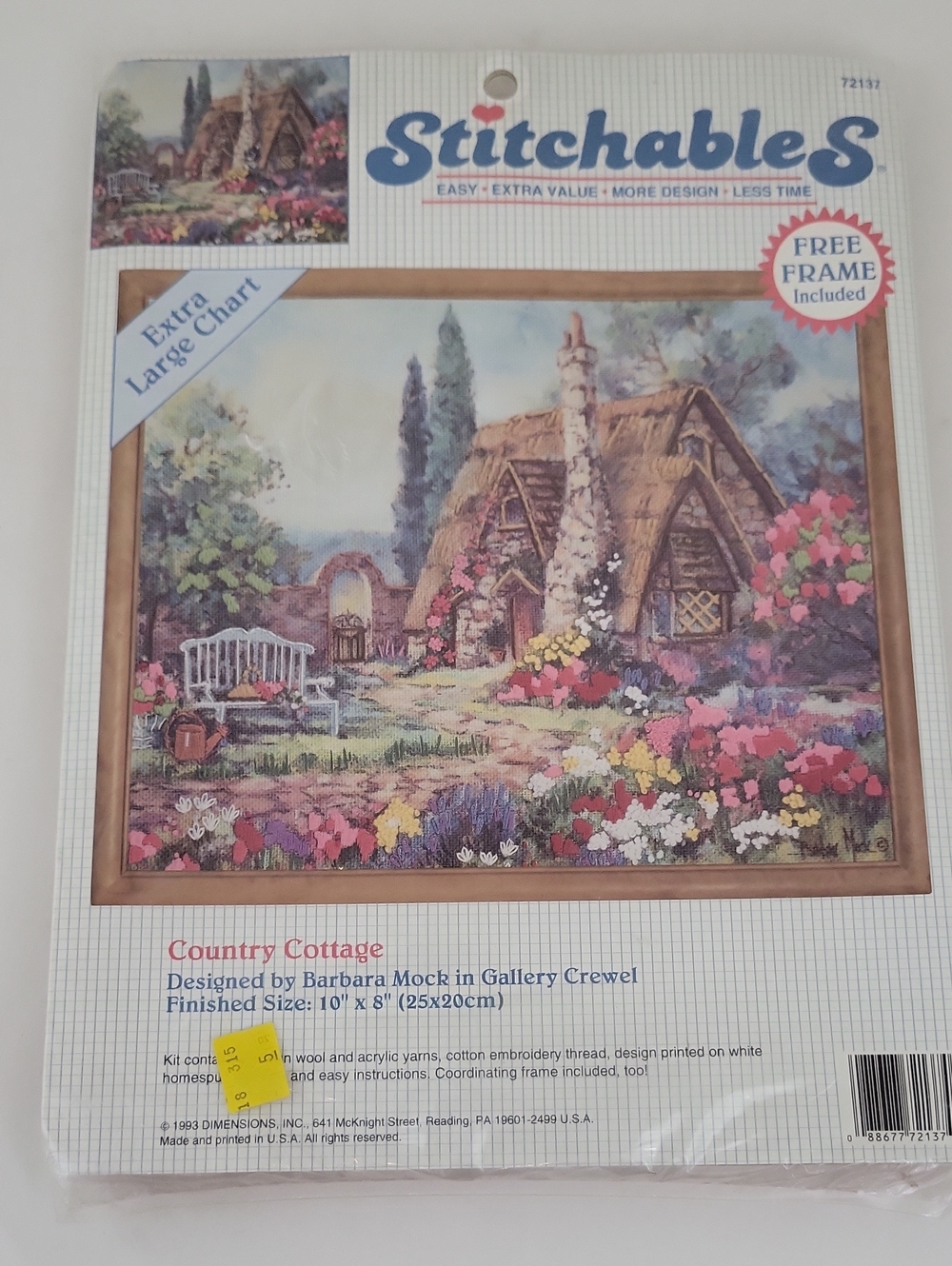 New Vtg 1993 Dimensions Stitchables Country Cottage Crewel Kit #72137